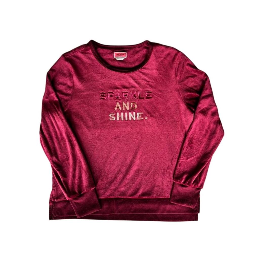 Kate Spade New York “Sparkle & Shine” Velour Sweatshirt — Burgundy